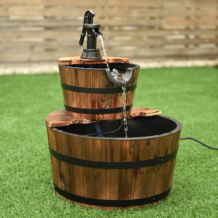 Gartenbrunnen Holzbrunnen Holzbrunnen Holzfass mit Wasserpumpe Ø 44,5cm
