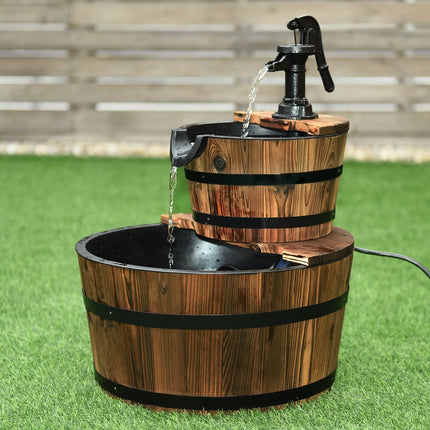 Gartenbrunnen Holzbrunnen Holzbrunnen Holzfass mit Wasserpumpe Ø 44,5cm
