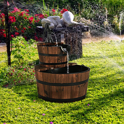 Gartenbrunnen Holzbrunnen Holzbrunnen Holzfass mit Wasserpumpe Ø 44,5cm