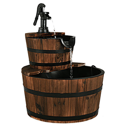 Gartenbrunnen Holzbrunnen Holzbrunnen Holzfass mit Wasserpumpe Ø 44,5cm