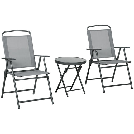 Klappbares Bistrotisch-Set – Stahl & Netzgewebe, hellgrau – 3-teilig