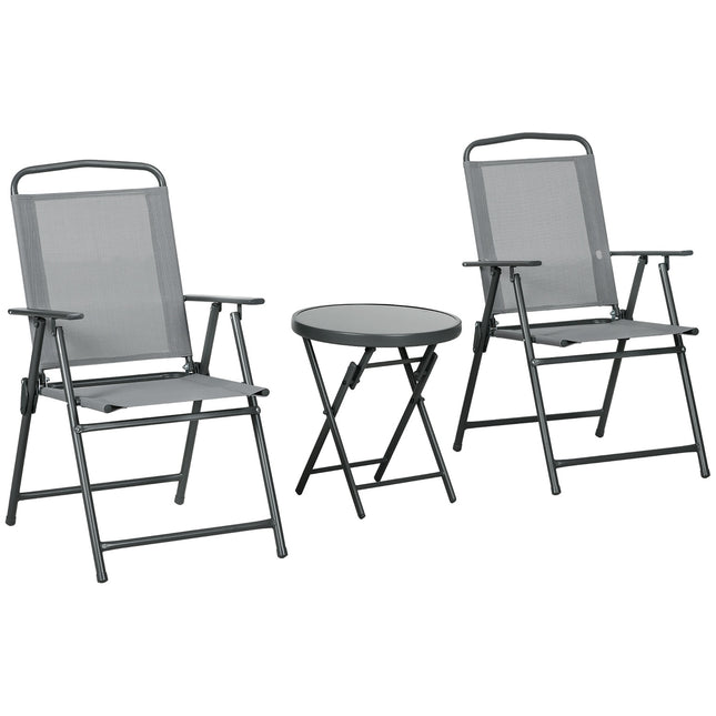 Klappbares Bistrotisch-Set – Stahl & Netzgewebe, hellgrau – 3-teilig