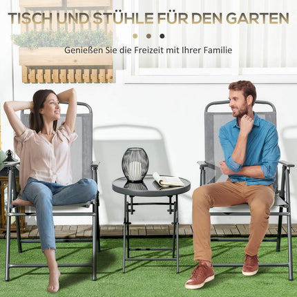 Klappbares Bistrotisch-Set – Stahl & Netzgewebe, hellgrau – 3-teilig