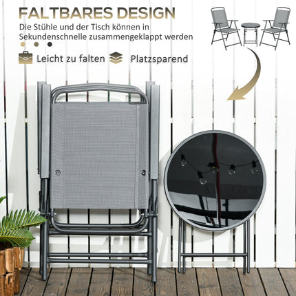 Klappbares Bistrotisch-Set – Stahl & Netzgewebe, hellgrau – 3-teilig