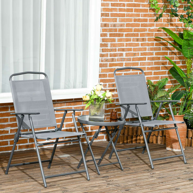 Klappbares Bistrotisch-Set – Stahl & Netzgewebe, hellgrau – 3-teilig