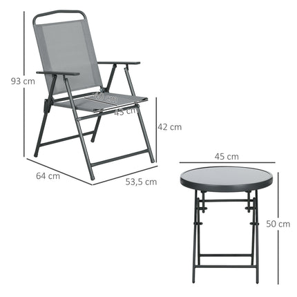 Klappbares Bistrotisch-Set – Stahl & Netzgewebe, hellgrau – 3-teilig
