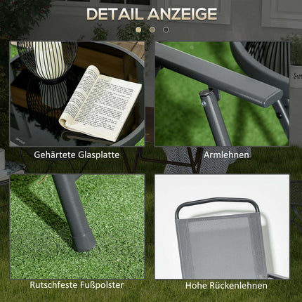 Klappbares Bistrotisch-Set – Stahl & Netzgewebe, hellgrau – 3-teilig