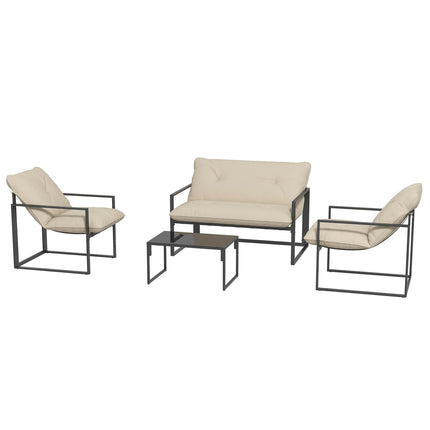 4-teilige Outdoor-Möbel – Sofa, Stühle, Tisch, Kissen