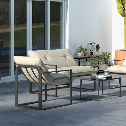 4-teilige Outdoor-Möbel – Sofa, Stühle, Tisch, Kissen