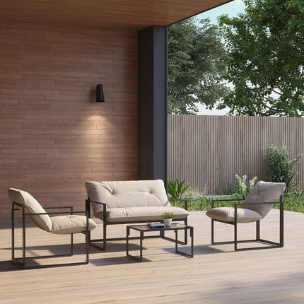 4-teilige Outdoor-Möbel – Sofa, Stühle, Tisch, Kissen
