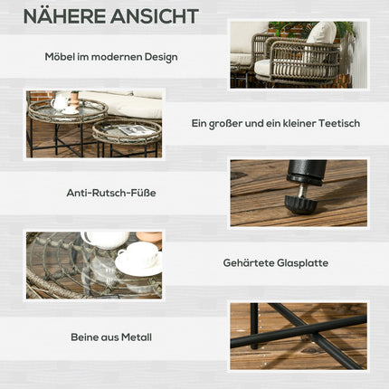 5-teilige Rattan-Terrassengarnitur, Polster, brauner Boho-Stil