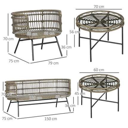 5-teilige Rattan-Terrassengarnitur, Polster, brauner Boho-Stil