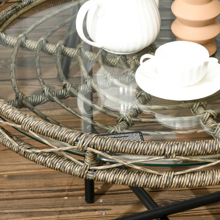 5-teilige Rattan-Terrassengarnitur, Polster, brauner Boho-Stil