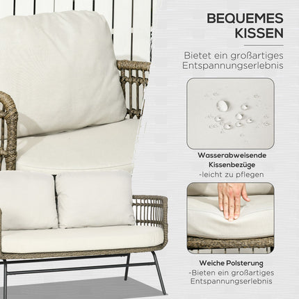 5-teilige Rattan-Terrassengarnitur, Polster, brauner Boho-Stil