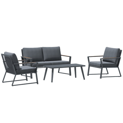 4-teiliges Terrassenset aus Polyrattan, grau – wetterfest und modern
