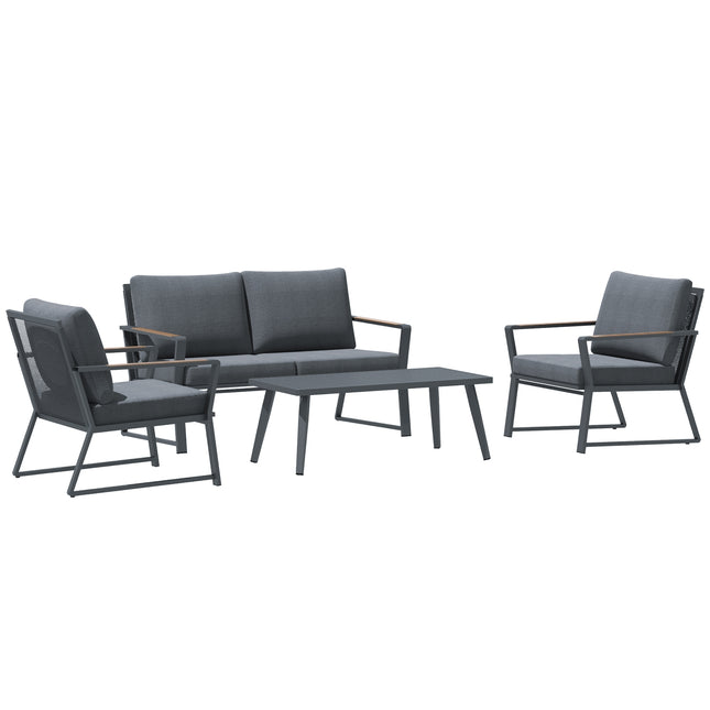 4-teiliges Terrassenset aus Polyrattan, grau – wetterfest und modern