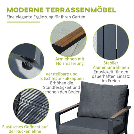 4-teiliges Terrassenset aus Polyrattan, grau – wetterfest und modern