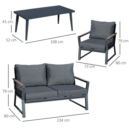 4-teiliges Terrassenset aus Polyrattan, grau – wetterfest und modern