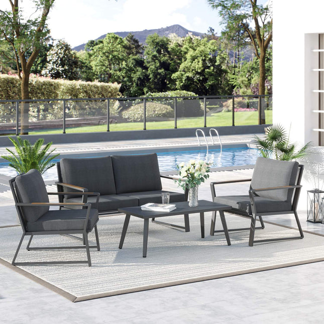 4-teiliges Terrassenset aus Polyrattan, grau – wetterfest und modern
