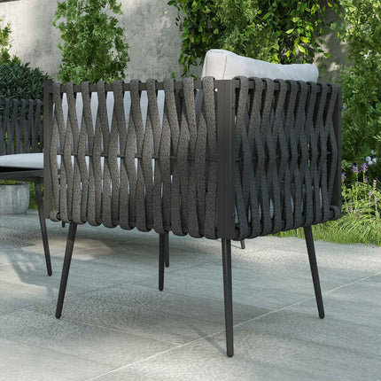 Gartenmöbel-Set für 4 Personen, wetterfest, Balkonmöbel-Set mit 2-Sitzer Sofa, Sessel, Glastisch, Sitzkissen, hellgrau