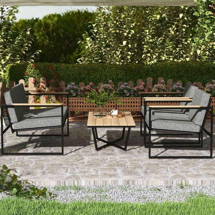 Outdoor-Gartenmöbelset für 4 Personen, wetterfest mit Kissen