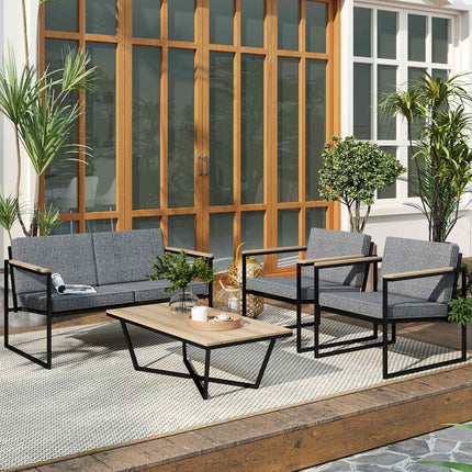 Outdoor-Gartenmöbelset für 4 Personen, wetterfest mit Kissen