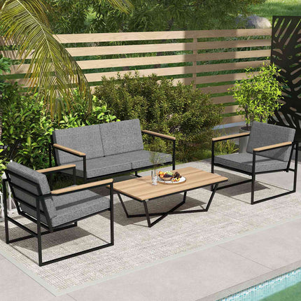 Outdoor-Gartenmöbelset für 4 Personen, wetterfest mit Kissen