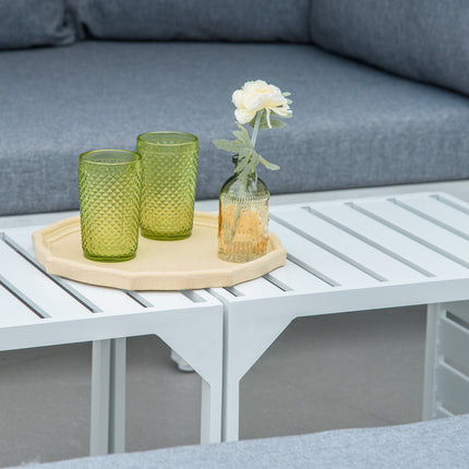 5-teilige Gartenmöbelgarnitur mit Überdachung und Kissen, weiß/grau