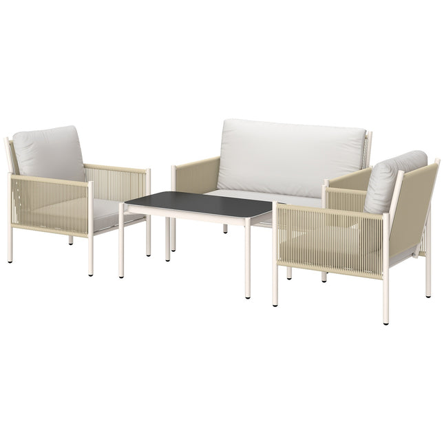 Outdoor Polyrattan Lounge-Set mit Kissen, 4 Sitzplätze