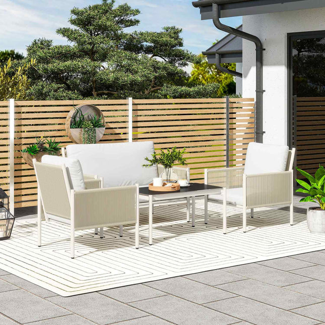 Outdoor Polyrattan Lounge-Set mit Kissen, 4 Sitzplätze
