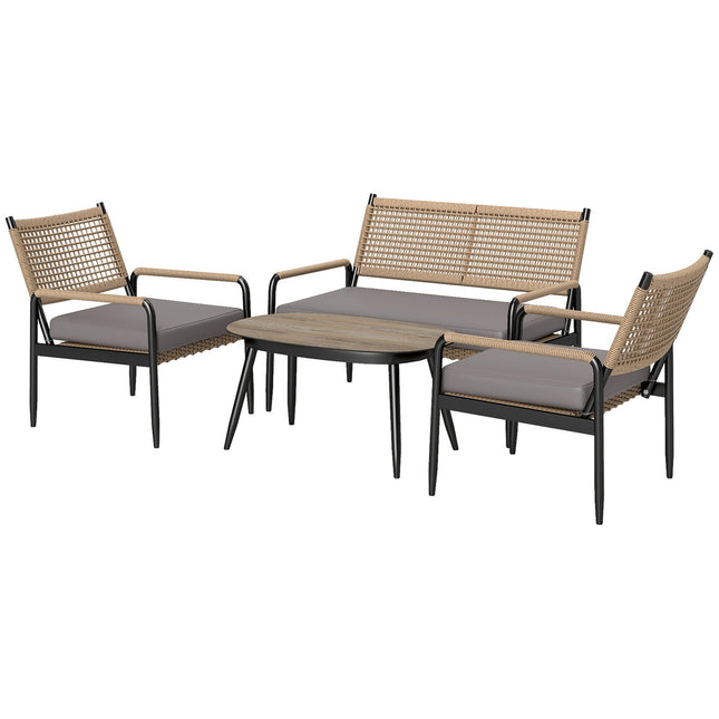 Polyrattan Outdoor Lounge Set, wetterfest, gepolstert, 4-Sitzer