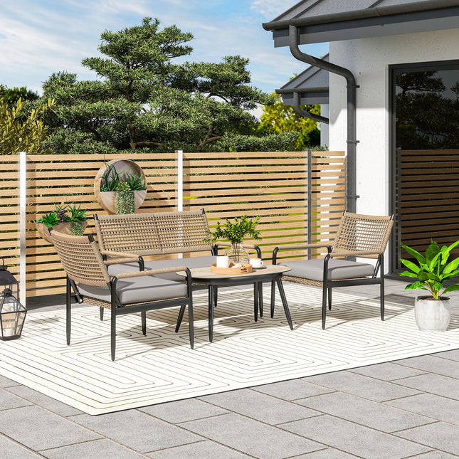 Polyrattan Outdoor Lounge Set, wetterfest, gepolstert, 4-Sitzer