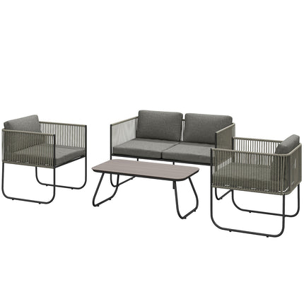 Outdoor furniture in polyrattan, weatherproof for 4 people