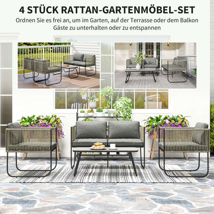 Outdoor furniture in polyrattan, weatherproof for 4 people