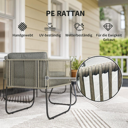 Outdoor furniture in polyrattan, weatherproof for 4 people