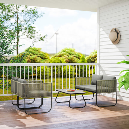 Outdoor furniture in polyrattan, weatherproof for 4 people