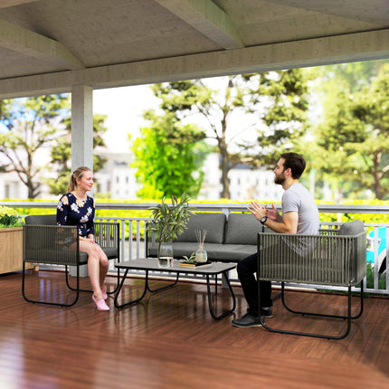 Outdoor furniture in polyrattan, weatherproof for 4 people