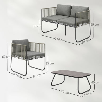 Outdoor furniture in polyrattan, weatherproof for 4 people