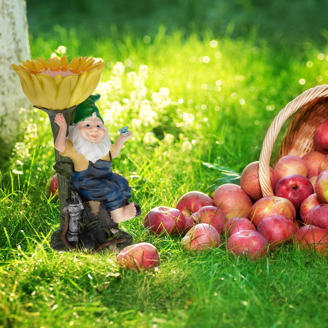 Garden gnome with bird bath