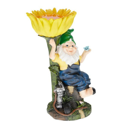 Nain de jardin avec bain d'oiseaux