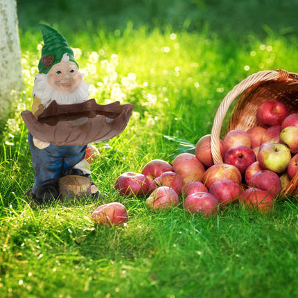 Garden gnome with bird bath