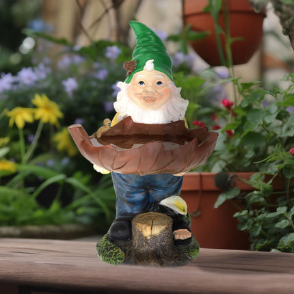 Garden gnome with bird bath