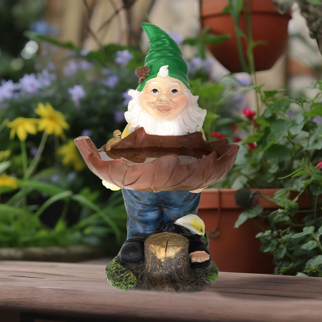 Garden gnome with bird bath
