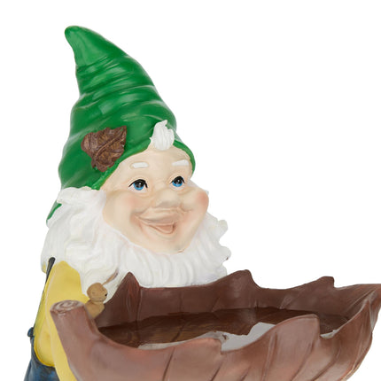 Garden gnome with bird bath