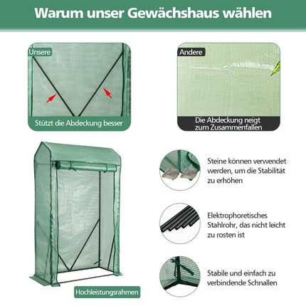 Gartengewächshaus 100 x 50 x 170 cm Begehbares Gartengewächshaus Grün