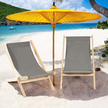 Chaise longue de jardin pliante en bois avec coussins pour l'espace piscine Naturel + Gris