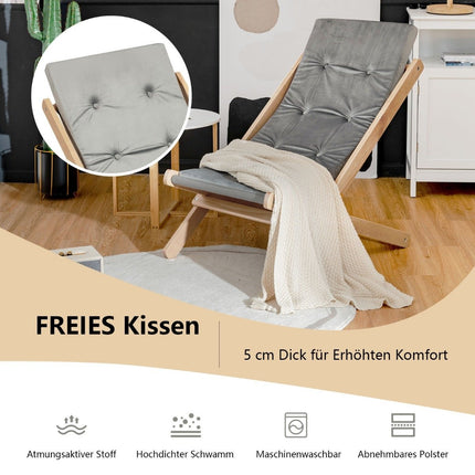 Chaise longue de jardin pliante en bois avec coussins pour l'espace piscine Naturel + Gris