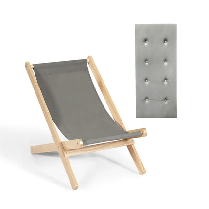 Chaise longue de jardin pliante en bois avec coussins pour l'espace piscine Naturel + Gris