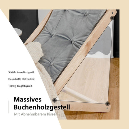 Chaise longue de jardin pliante en bois avec coussins pour l'espace piscine Naturel + Gris