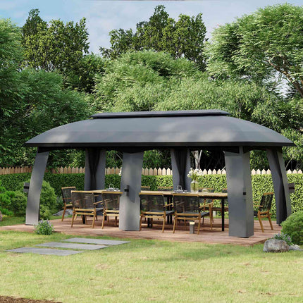 Gartenpavillon 3x6m Zelt, Doppeldach, Seitenwände, dunkelgrau